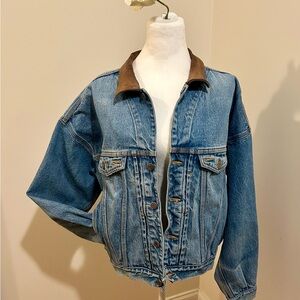 Vintage 90s Gap Denim Trucker Jacket with Brown Leather Collar